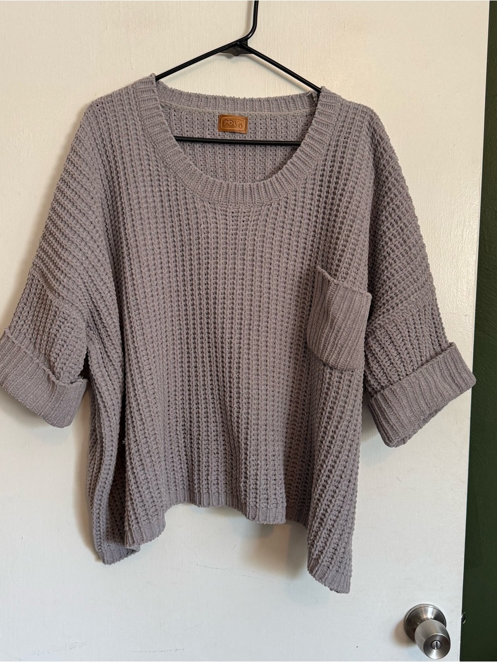 POL gray chenille super soft knit short sleeve pullover oversized sweater